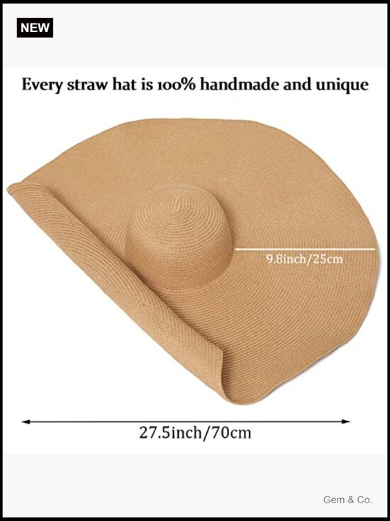 Oversized Wide Brim Straw Sun Hat Foldable Handmade Floppy Beach main image 5